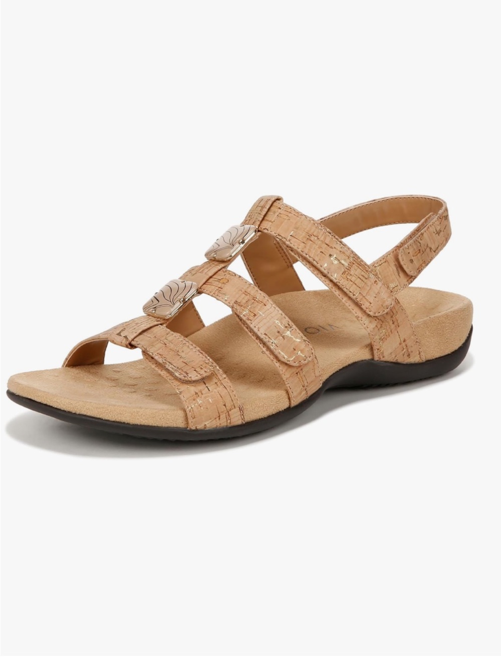 Vionic Amber Slingback Cork Pattern Tan Sandals Orthotic footbed adjustable 7 US